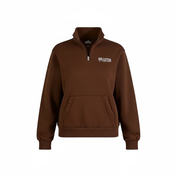 HOLLISTER California M 1/4 Zip Brown Fleece Sweatshirt R $49 - Picture 5 of 11